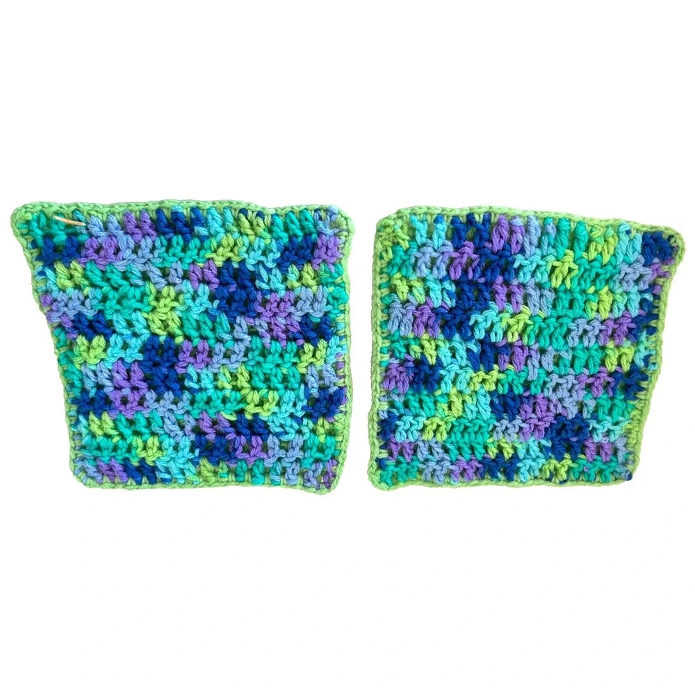 2 Vintage 1970s MCM Hand Crocheted Green Square Hot Pad Pot Holder Trivet NOS